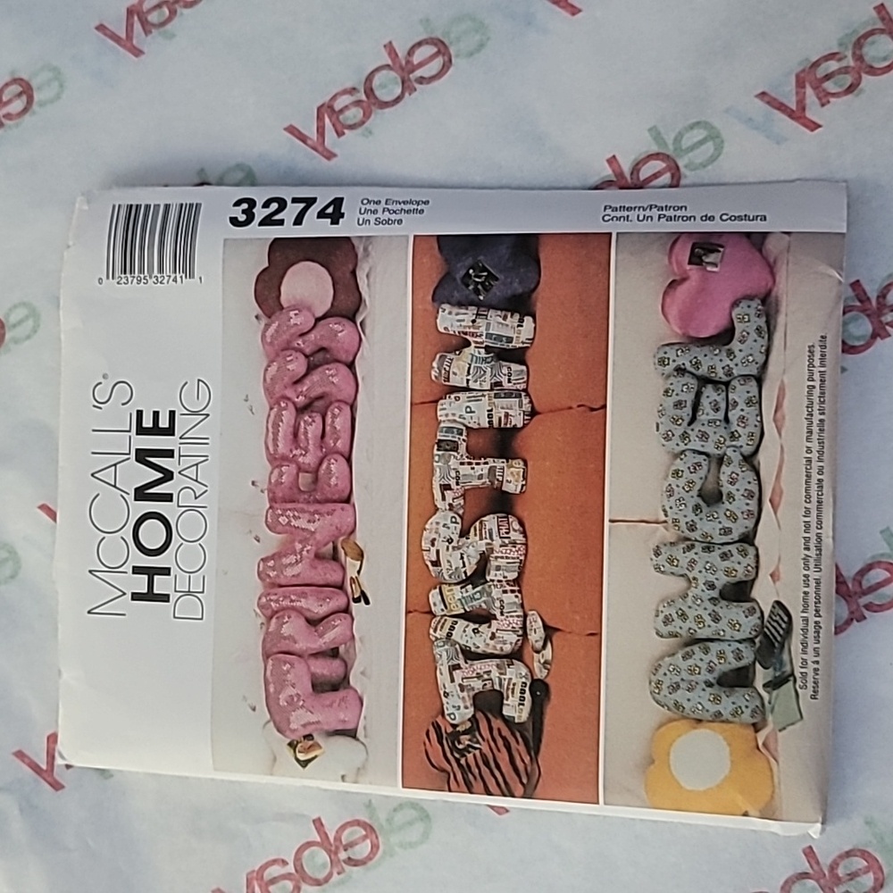 McCall's Novelty Pillows Sewing Pattern 3274 Uncut 2001 Vintage Y2K
